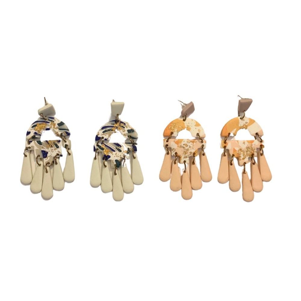 2/$30 Set Drop Earrings White Blue Peach Orange Statement Plastic Boho Beach